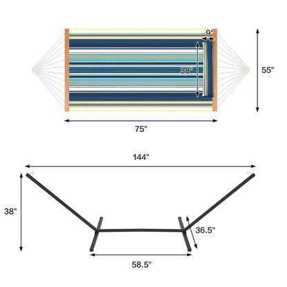 Homgava Two Person Hammock with Stand for Outside Heavy Duty, Outdoor Patio Hammock with Portable Steel Stand, Large Double Hammocks,480lbs Capacity.(Grey Stripes)