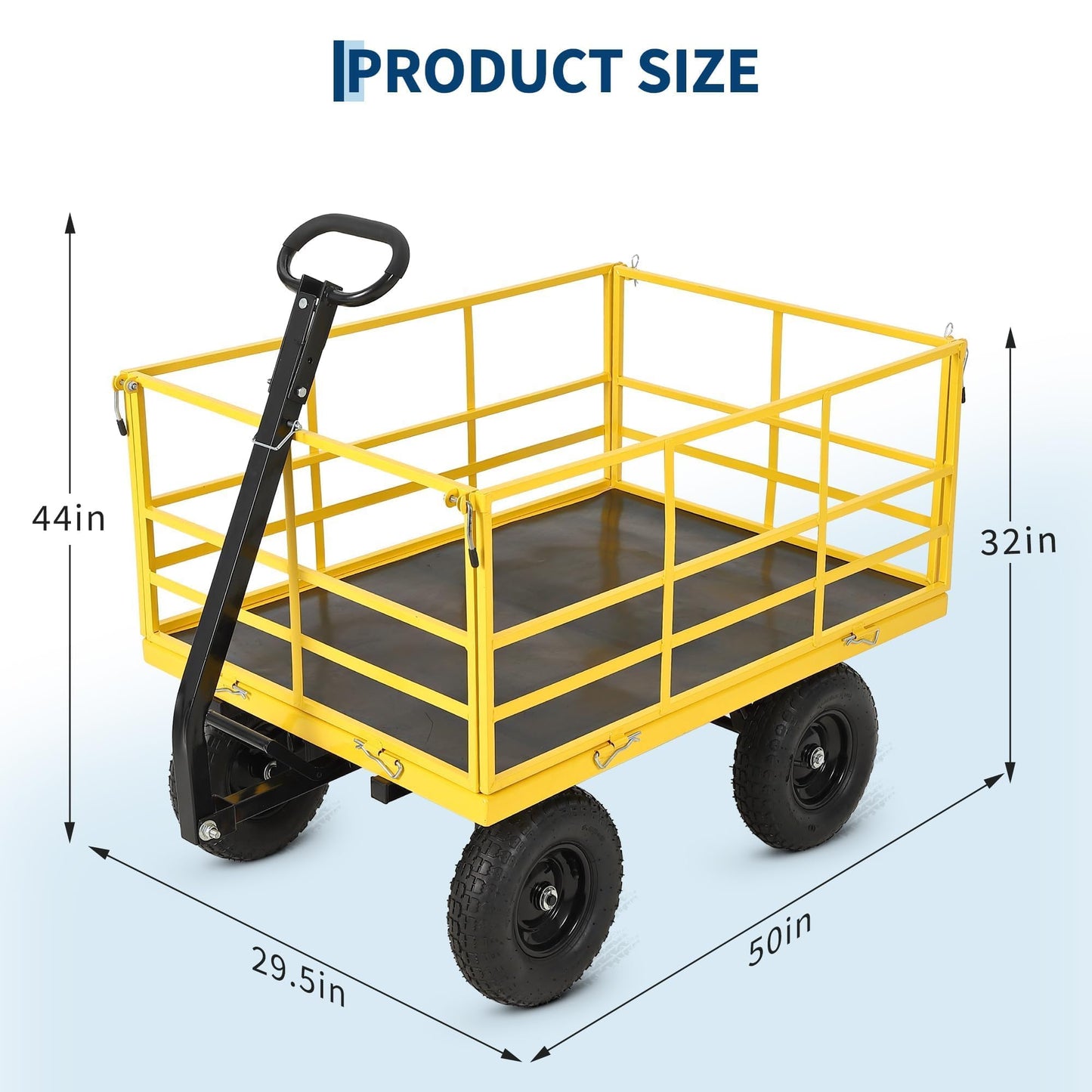 1500 LB Garden Wagon Cart with 13 in All Terrain Tires, 3-in-1 Yard Wagon Cart with Removable Side Panels, Heavy Duty Outdoor Metal Utility Wagon Yard Trailer for Outdoor Lawn, Yard, Backyard