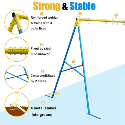 Swing Stand A Frame for 2 Swings,550lbs Metal Saucer Tree Swing Frame Heavy Duty,70” High and 97” Wide,All Weather Resistant Anti-Rust,for Kids Adult Outdoor Backyard(Without Swing) (BLYW)