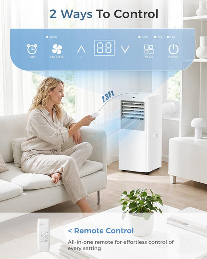 Energlow 8000 BTU Portable Air Conditioner, 5-in-1 Cools 350 Sq.Ft, Quiet AC Unit with Fan & Dehumidifier, LED Display, Remote, 24H Timer, Window Kit, for Bedroom/Office/Dorms/Apartment