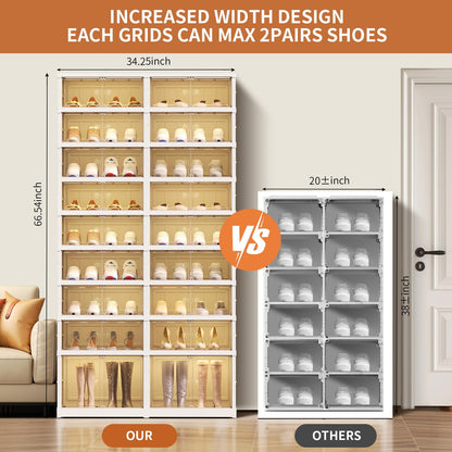 EHAMILY Foldable 9-Tier Shoe Rack Organizer for 18-36 Pairs - Collapsible Clear Plastic Shelf for Closet, Entrance or Front Door - Tall Stackable Folding Shoes Storage Boxes cabinet