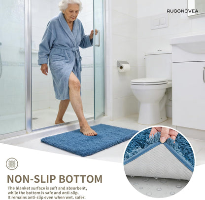 Skiennix Non-Slip Bathroom Rug - Ultra Thick Soft Microfiber, Absorbent & Washable | 24x17, Blue