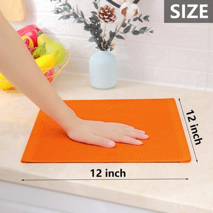 Homaxy 100% Cotton Waffle Weave Kitchen Dish Cloths, Ultra Soft Absorbent Quick Drying Dish Towels, 12 x 12 Inches, 6-Pack, Orange
