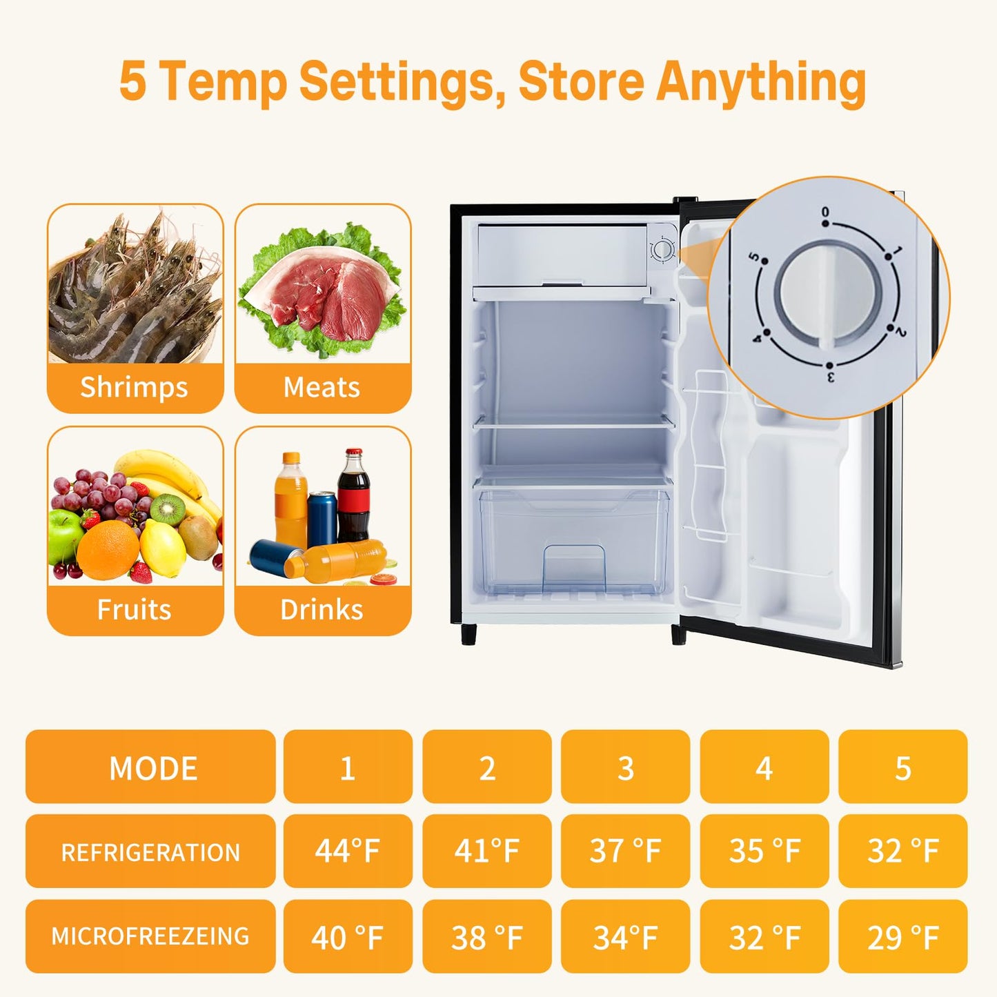 NEWBULIG Mini Fridge with Freezer 3.2 Cu.Ft Small Refrigerator for Office, Dorm, Small Fridge with Adjustable Thermostat, Energy Saving, Singel Door, Black