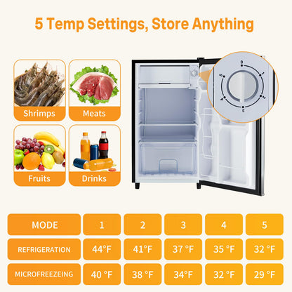 NEWBULIG Mini Fridge with Freezer 3.2 Cu.Ft Small Refrigerator for Office, Dorm, Small Fridge with Adjustable Thermostat, Energy Saving, Singel Door, Black