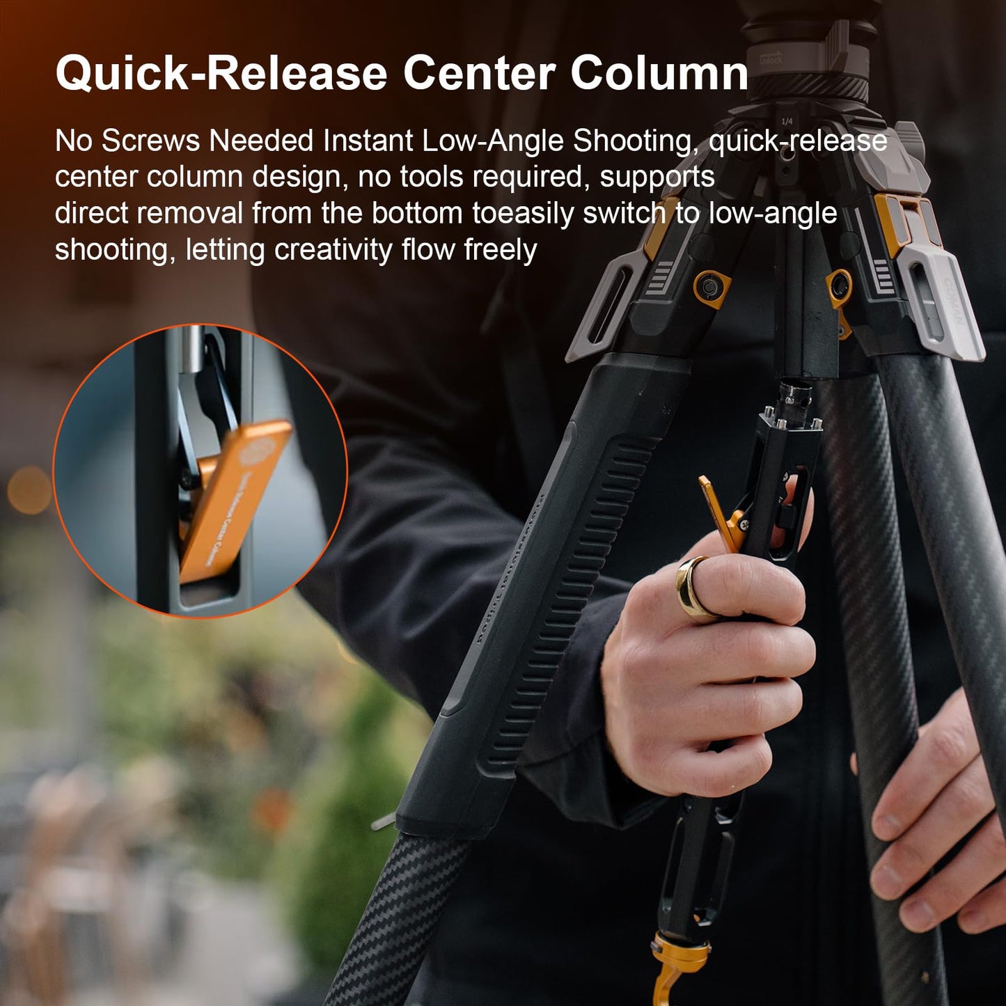 COMAN T1S Snap Open Carbon Fiber Tripod, Professional Tripod for Camera with Ball Bowl Head, 65'' Video Tripod with Quick Release Center Column, Max Load 20kg / 44lb