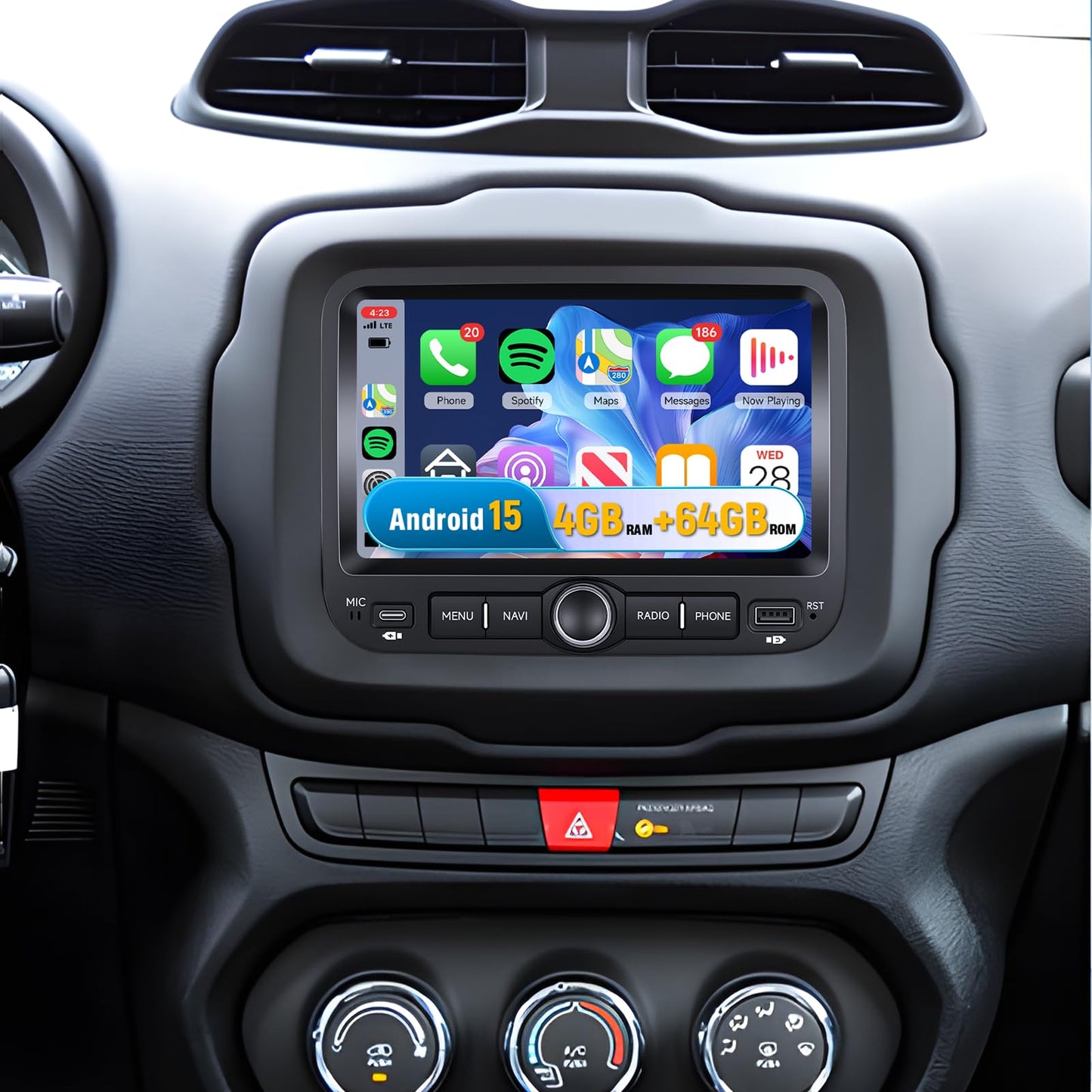 5Ghz WiFi 4G+64G Android 15 Car Radio for Jeep Renegade 2016-2021/Jeep Compass 2017-2020 Car Stereo with Wireless Carplay Android Auto,5.0 Bluetooth,Build-in EQ,7inch IPS Touchscreen,GPS,FM/RDS SWC