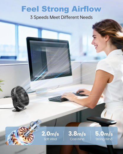 TriPole USB Powered Desk Fan - Portable Mini Fan with 3 Adjustable Speeds & 360° Rotation | Black, 4.9ft Cable