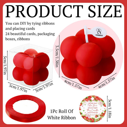 MTLEE 24 Sets Strawberry Baby Shower Favors Small Bubble Candle for Guests Tea Candles Bulk with Stylish Ribbons Cards Gifts Party Decoration(Bright Red, Strawberry)