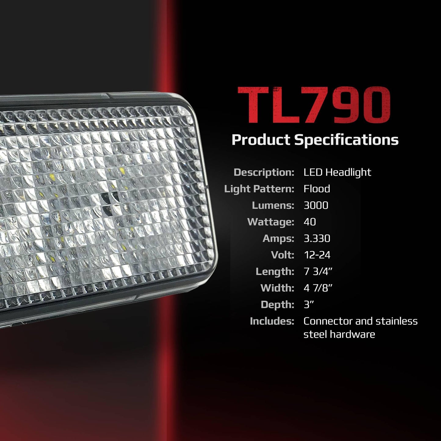 TIGERLIGHTS 12V LED Headlight - Compatible with/Replacement for Kubota SVL65-2, SVL65-2C, SVL75-2C, SVL75C, SVL90, SVL90-2, SVL90-2C, SVL90C, SVL95-2S - Flood Off-Road Light