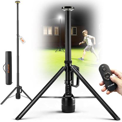 SYLSTAR 360° Rechargeable Work Light with Remote &Telescopic Stand (8.4Ft), 3000LM Ultra Bright, 8000mAh Battery, 3CCT Dimmable, Portable Camping Light for Jobsite Workshop Sports Emergencies(Black)