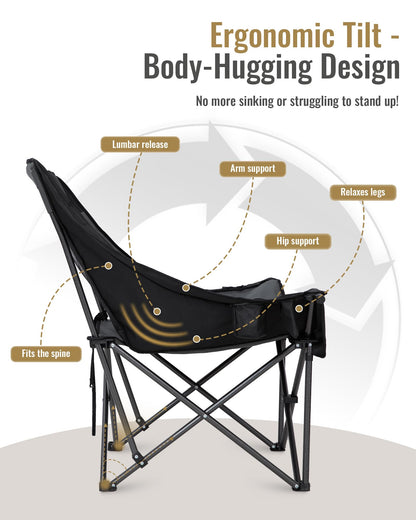 KingCamp Oversized XL Camping Chair, Heavy Duty 500lbs Folding Couch for Adults, Padded Large Comfortable Sofa Seat with Cooler Bag Cup Holder for Outdoor Sports Fishing Patio Lawn, Black/Grey