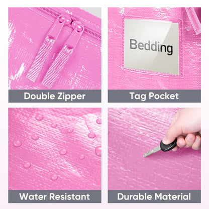 TICONN 6 Pack Extra Large Moving Bags Heavy Duty with Zippers & Carrying Handles, Durable Storage Bags Moving Boxes for Closet Organizers and Storage (6 Pack, Pink)