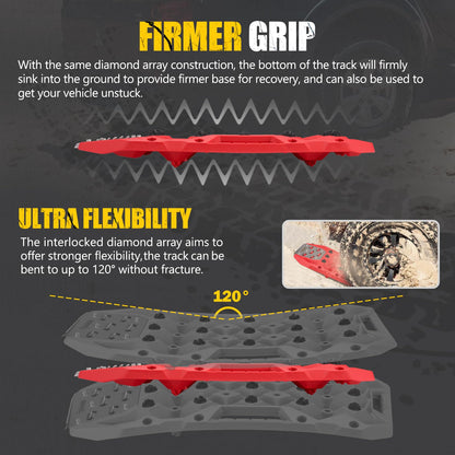 BUNKER INDUST Offroad Traction Boards with Jack Base, Pair Portable Recovery Track Tire Traction Mat - Red Sand,Mud,Snow Tracks(Replaceable Dual Colors Teeth/Rugged Steel Plate), Gen 12th