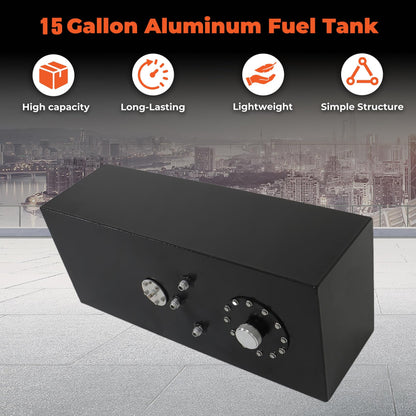labwork 15 Gallon 57L Aluminum Racing Drift Fuel Cell Tank with Cap and Level Sender Black