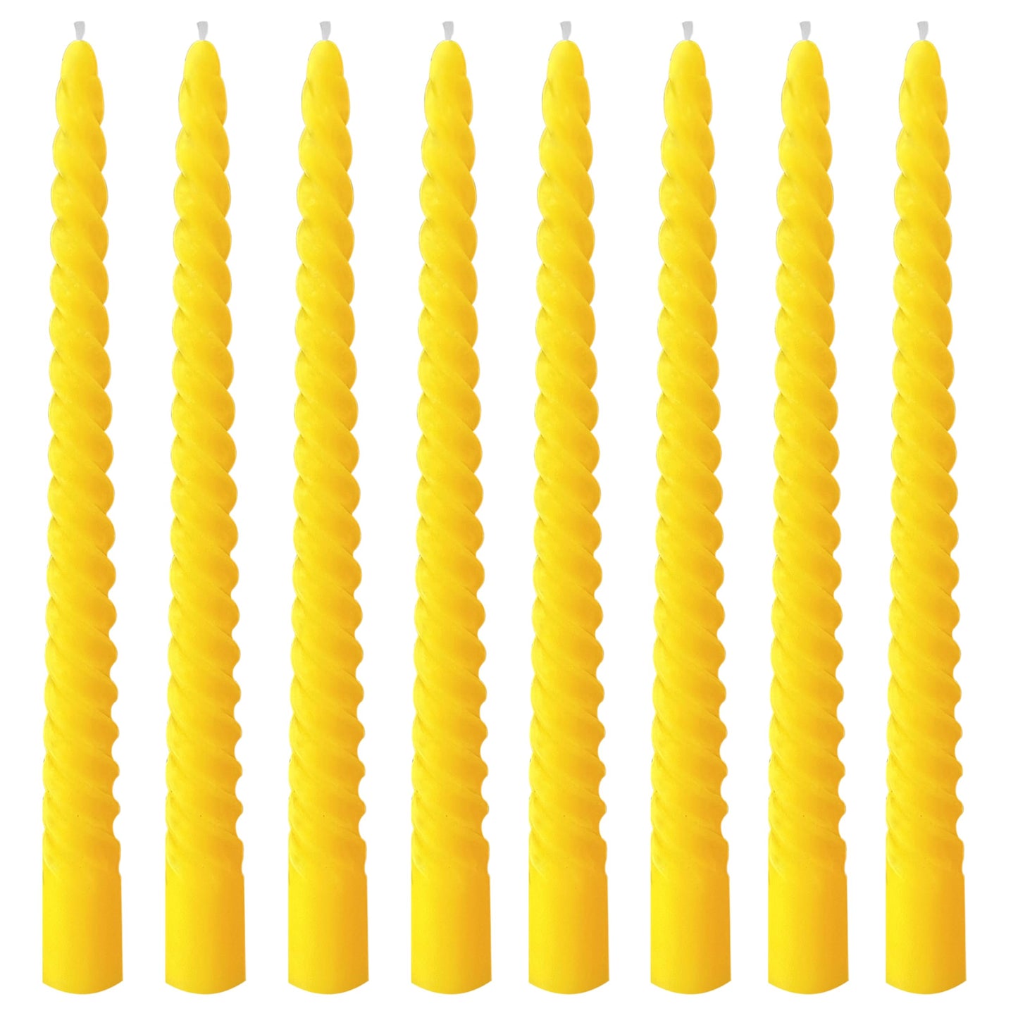 8 Pack 10 Inch Yellow Spiral Taper Candle Set, 7/8 Inch Unscented Driples Candlesticks for Home Decoration, 6-7 Hours Burn