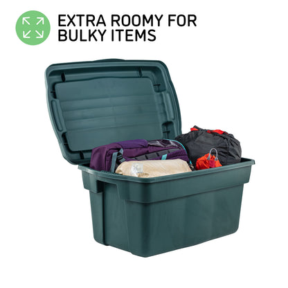 Rubbermaid ECOSense High-Top Storage Totes 28 Gal Pack of 3 Durable, Reusable, Large Plastic Storage Bins with Resting Hinged Lid, Made from Recycled Materials