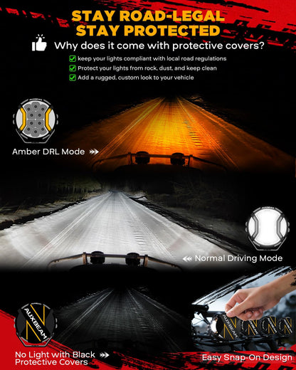 Auxbeam V-Ultra Series Side Shooter Light Bar, 5Inch 172W Round Offroad Lights LED Pods 20400LM, Amber DRL & Spotlight Dual Color 270° Wider Off Road Lighting with Protective Covers, Pair
