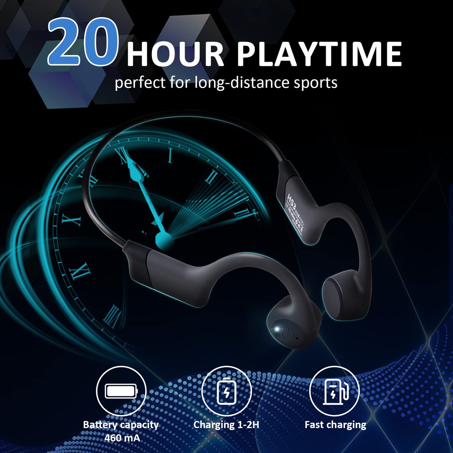 Rakklor Bone Conduction Headphones - Open-Ear Headphones with MIC, Bluetooth 5.4, 20Hr Long Battery Life, IPX5 Waterproof for Sports Workouts Cycling Running Gym Hiking,Black
