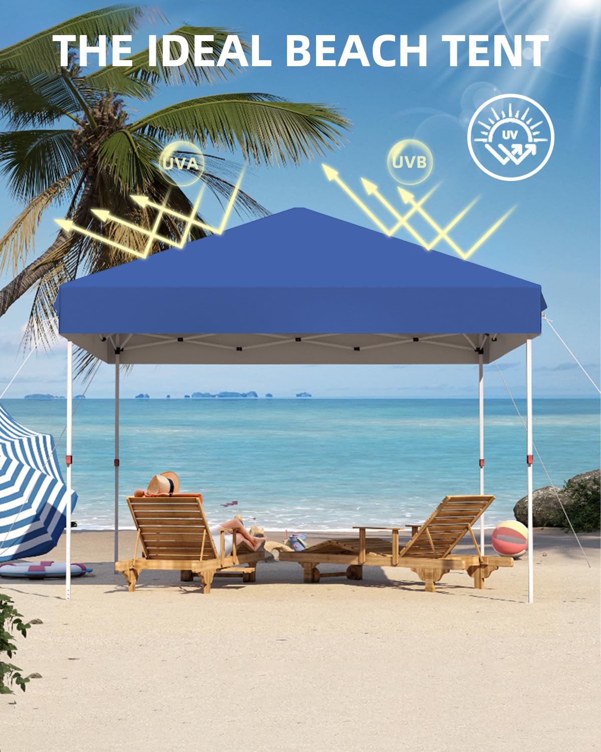 GarveeLife 10x10 Pop Up Canopy with One Button Push Setup - Heavy Duty Outdoor Canopy Tent with Portable Roller Bag - 3 Adjustable Height, 4 Weight Bags, 8 Stakes & 4 Guy Ropes Included, Blue