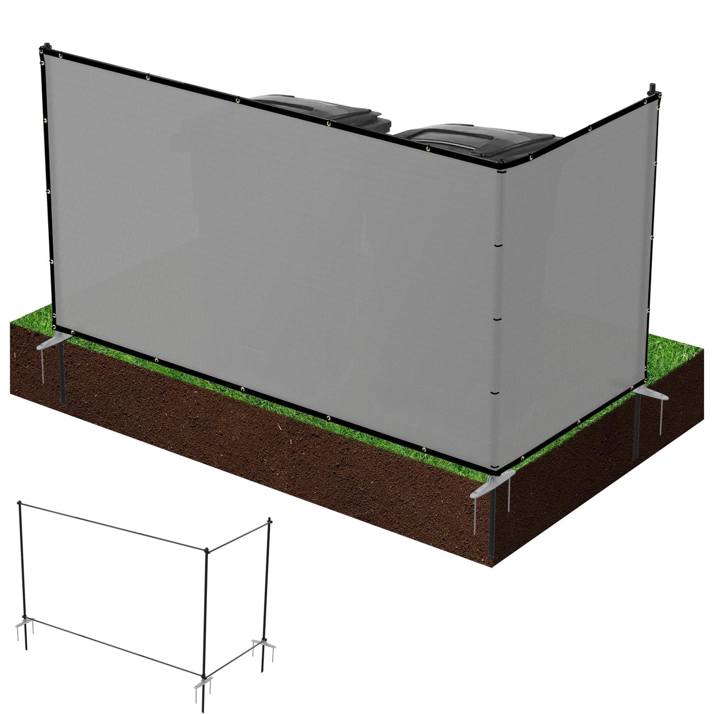 Patio 6' x 12' Outdoor Privacy Screen Freestanding Temporary Fence Panels Net Cover with Metal Poles for Outside Backyard Pool Garden Air Conditioner Fencing, Light Gray