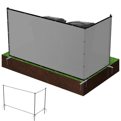 Patio 6' x 12' Outdoor Privacy Screen Freestanding Temporary Fence Panels Net Cover with Metal Poles for Outside Backyard Pool Garden Air Conditioner Fencing, Light Gray