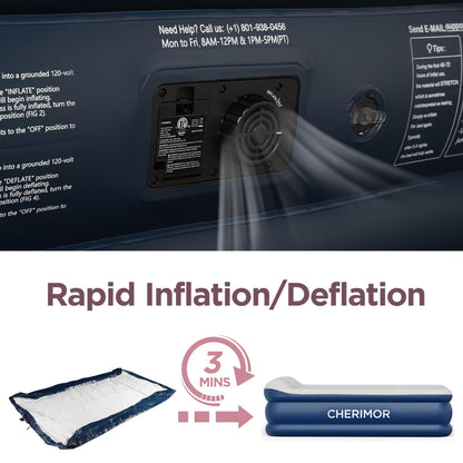 CHERIMOR Queen Air Mattress with Built in Pump, 20.5" Elevated Integrated Pillow Top Blow Up Mattress, Supports 800 lbs, Portable 3 Min Self Inflating Inflatable Bed for Guests, Home & Camping