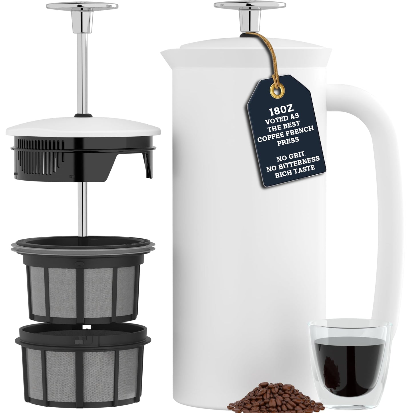ESPRO Pro P7 French Press Stainless Steel 304 – Patented Double Walled Micro-Filter Insulated French Press Coffee Maker, Grit-Free Brew - Heat Resistant BPA Free - Matte White - 18oz