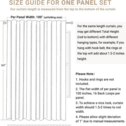 Skiennix 100% Blackout Linen Curtains - Thermal Insulated Drapes for Bedroom | 96" Long, Black, 100" W