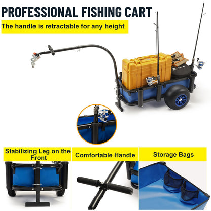 ONECHOI Beach Fishing Cart, 13" Big Wheels Black PU Solid Balloon Tires for Sand, Fishing Wagon Cart Large Capacity with 32-1/4" L x 16" W Liner and PP Plate, Heavy Duty Surf Cart w/Bicycle Hitch