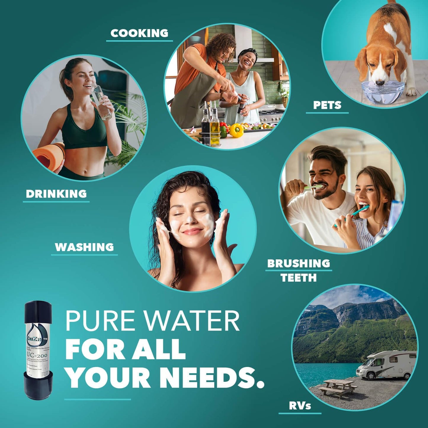 CuZn Under Sink Water Filter for Sink Faucet, 5 Year Filter Life, NSF/ANSI 42 & 372 Certified, Reduces PFAs, PFOS, Lead, Chlorine, Inline Faucet Connection, Improves Tap Water Taste