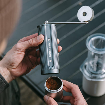 AeroPress Manual Coffee Grinder – Portable Hand Burr Grinder with Titanium-Coated Conical Burrs, 60 Grind Settings, Compact Travel Coffee Bean Grinder for AeroPress, Espresso, French Press, Moka Pot