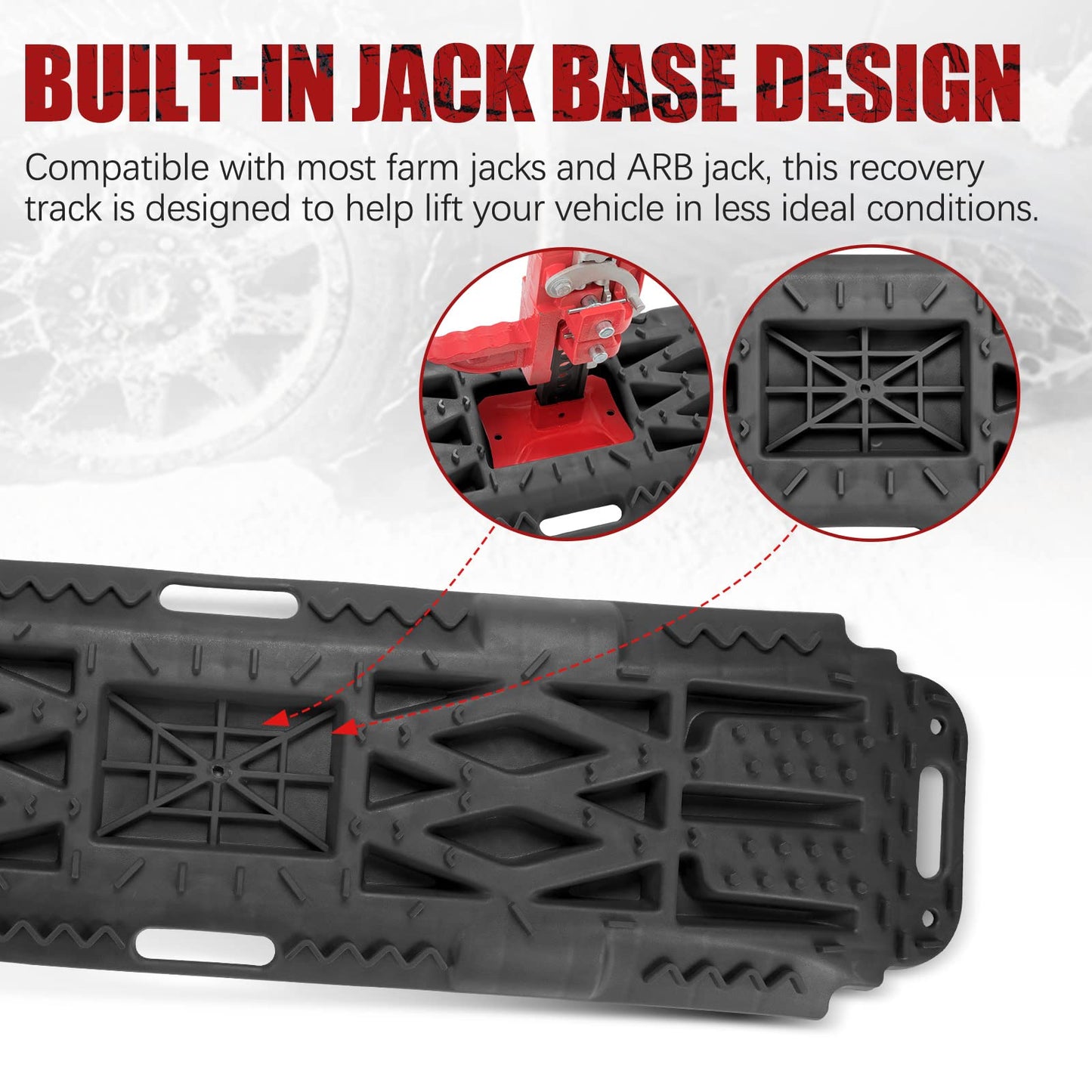 BUNKER INDUST Traction Boards with Jack Lift Base Black(Gen 2) + 3" x 30ft Tow Strap with Bag Recovery Kit