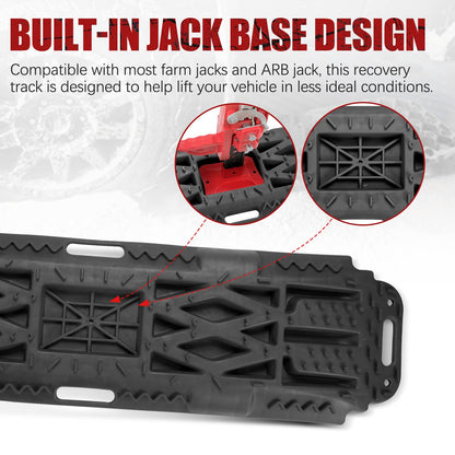 BUNKER INDUST Traction Boards with Jack Lift Base Black(Gen 2) + 3" x 30ft Tow Strap with Bag Recovery Kit