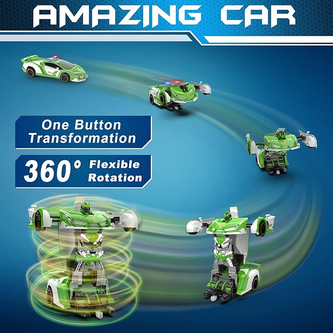 FDJ Remote Control Car - Transform RC Cars 2.4Ghz 1:18 Scale Transforming RC Drift Car with Flashing Lights One Key Deformation 360 Degree Rotating Drifting Remote Control Car for Boys Age 4-7 8-12