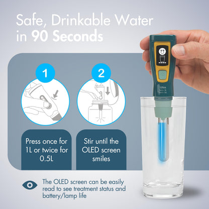 SteriPen Ultra UV Water Purifier - USB Rechargeable, High-Contrast OLED Display, Treats Up to 8,000 Liters - Hiking, Camping, Travel & Emergency Preparedness