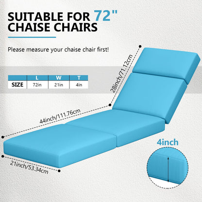 2 Pcs Chaise Lounge Cushions Outdoor, 72 x 21 x 4 Inch Lounge Chair Cushions for Outdoor Furniture - Waterproof Lounge Patio Replacement Cushion, 4In Fade-Resistant ThickPatio Chaise Lounge Cushion