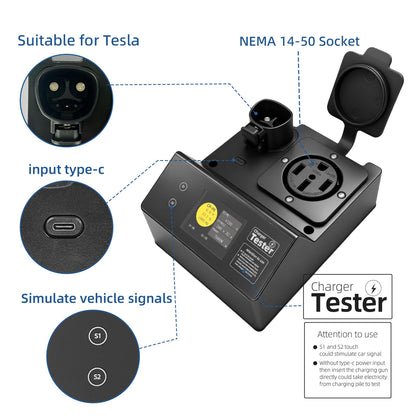 EVqiaoyi Portable Tester for Tesla Charger NACS Charging Station Test with Resistive Load & Vehicle Simulator for EVSE Installation and Testing (NEMA 14-50 Socket)
