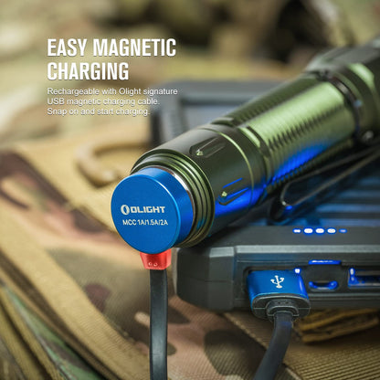 OLIGHT Warrior 3S 2300 Lumens Rechargeable Tactical Flashlight, Compact Dual-Switches LED Bright Light with Proximity Sensor, Powered by Customized Battery for Emergency and Searching (OD Green)