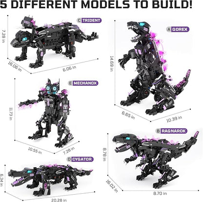 STEM 5 in1 Dinosaurs Building Kits for Kids Ages 8-14 Remote Control and App Controlled Dinosaur Figures Toy Birthday Gift for 8 9 10 11 12+ Years Old