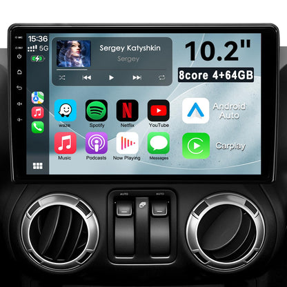 8Core 4+64GB Android 13 Car Radio Stereo for Jeep Wrangler JK Compass Grand Cherokee Dodge Ram, 10.2" QLED HD Touch Screen Head Unit with Carplay/Android Auto/5GHz WiFi/DSP/1080P Backup Camera/AM & FM
