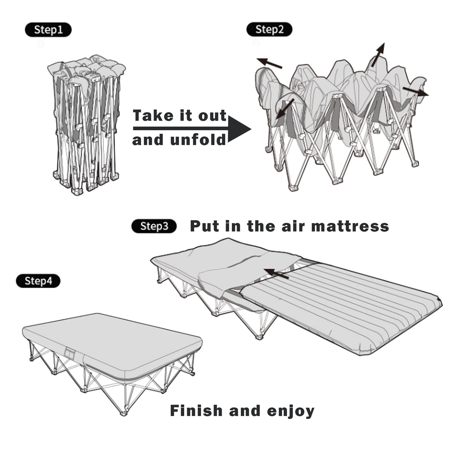 Naturehike CosyWild 2 Person Camping Cot Frame Only, Air Mattress Not Included, Folding Full Size Camping Bed Frame with Side Pocket and Carry Bag