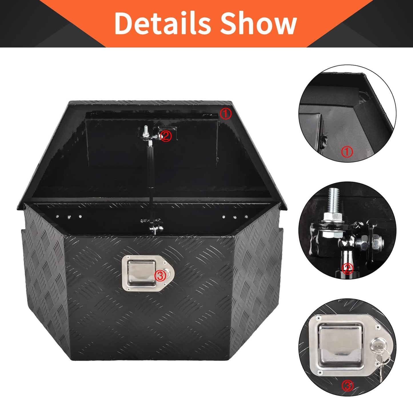 TBAPFS 26 Inch Aluminum Trailer Tongue Tool Box 5 Bar Tread Wide Utility ToolBox for Pick Up Truck RV Storage Organizer Tool Box with Lock and Keys - 26"X13.3"X12" Black