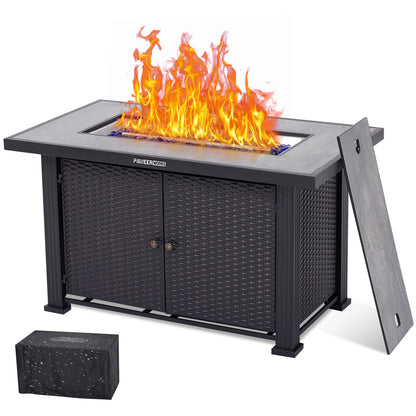 Garvee 44 in Propane Fire Pit Table (Double Door), 50000BTU Rectangle Fire Table with Cover & Rain Cover, Sturdy Steel and Iron Fence Surface, CSA Safety Certified, Companion for Your Garden