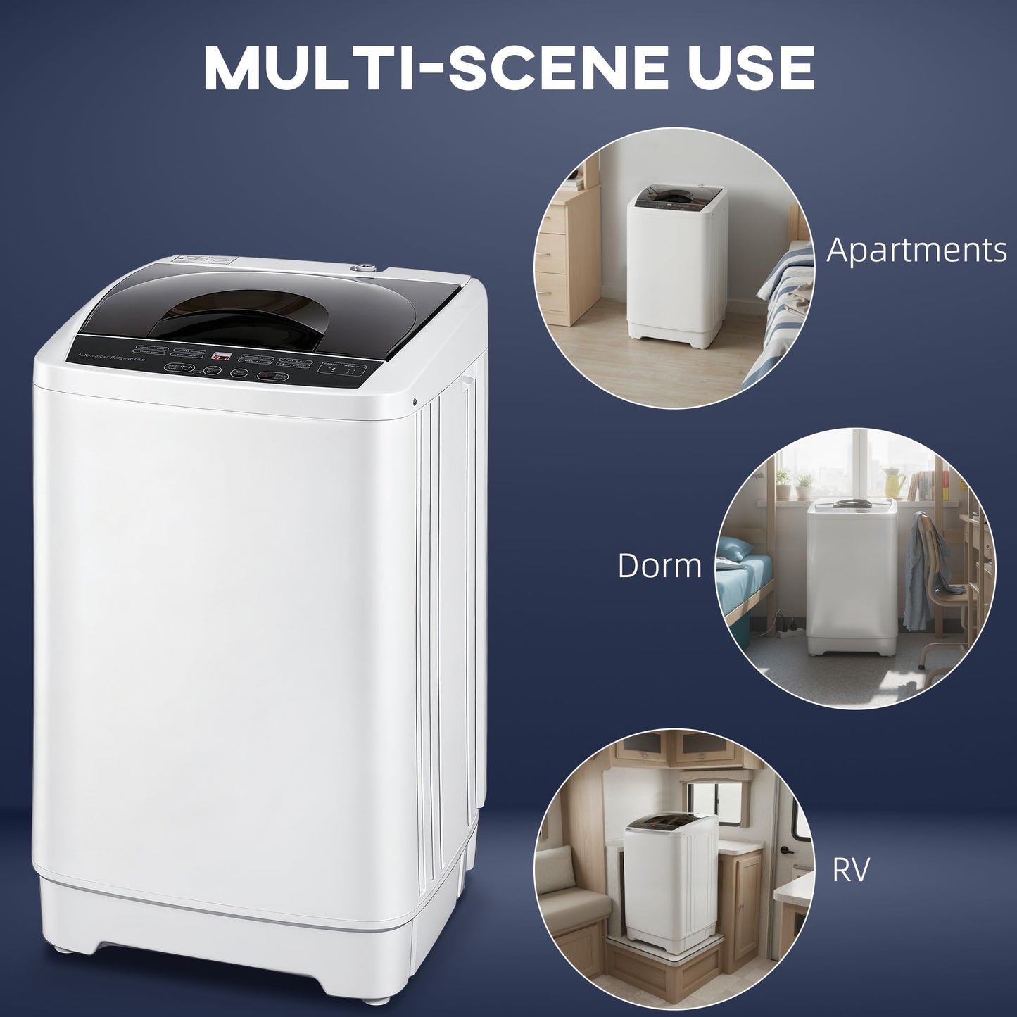 HOMCOM Portable Washing Machine, 1.3 Cu. Ft. Compact Washer with 8 Programs, 6 Water Levels, LED Display, Child Lock, Drain Pump, 9.9lb Full Automatic Washing Machine for Apartments, Dorms, RVs, White