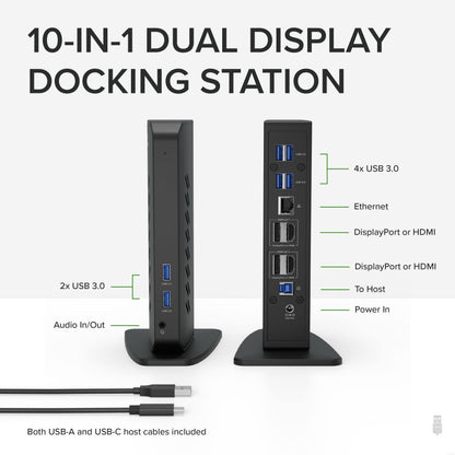 Plugable Dual DisplayPort & HDMI Docking Station - USB 3.0 & USB-C Laptop Dock for Dual Monitors, DisplayLink, Mac (Driver Required), ChromeOS & Windows, Gigabit Ethernet and Audio (UD-6950Z)