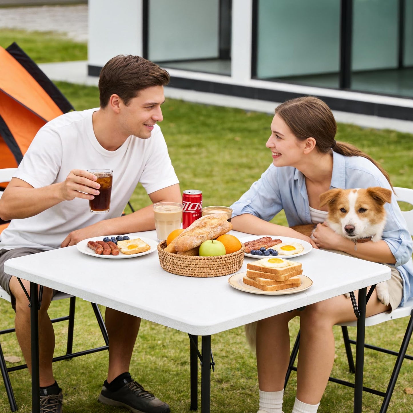 Folding Table 2 Pack, 36 Inch Square Foldable Card Tables, No Assembly Portable Folding Tables, Heavy Duty Fold-in-Half Tables with Carry Handles for Camping, Picnic, Parties, RV Travel & Indoor Use