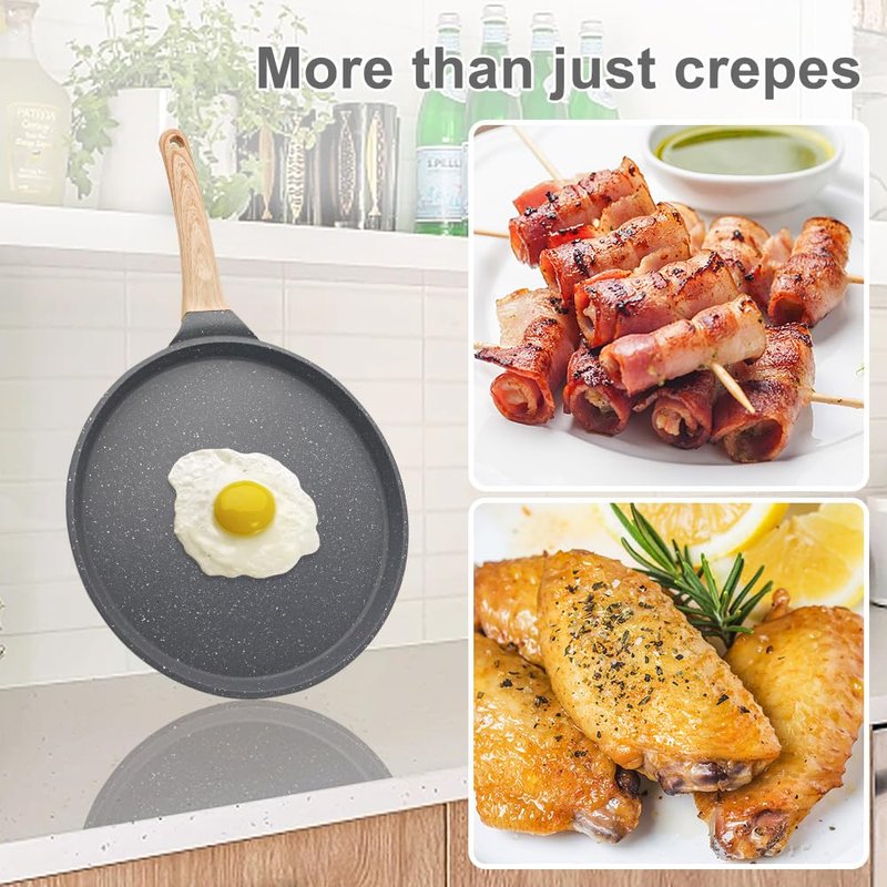Bobikuke 8 inch Crepe Pan, Nonstick Pan for Crepes Omelette Tortillas Crispy Pancake, Dosa Tawa Tortilla Pan, Griddle Pancake Pan for Roti Indian - Black