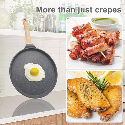 Bobikuke 8 inch Crepe Pan, Nonstick Pan for Crepes Omelette Tortillas Crispy Pancake, Dosa Tawa Tortilla Pan, Griddle Pancake Pan for Roti Indian - Black