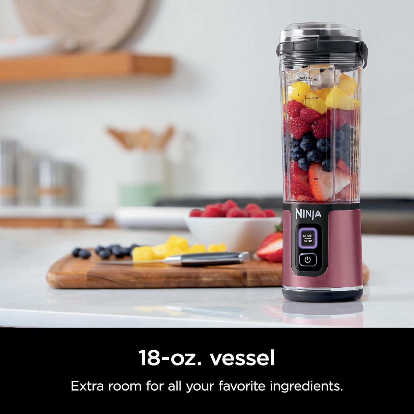 Ninja Blast Portable Blender - Cordless 18oz Personal Blender for Smoothies & Shakes | BPA-Free, Leakproof Lid, USB-C Rechargeable, Metallic Cherry